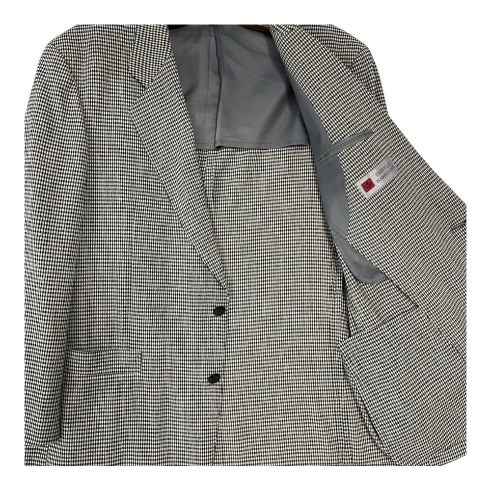 VTG 80s Thistle Harrison’s Bespoke Tailored Check Puckered Sport Jacket XL